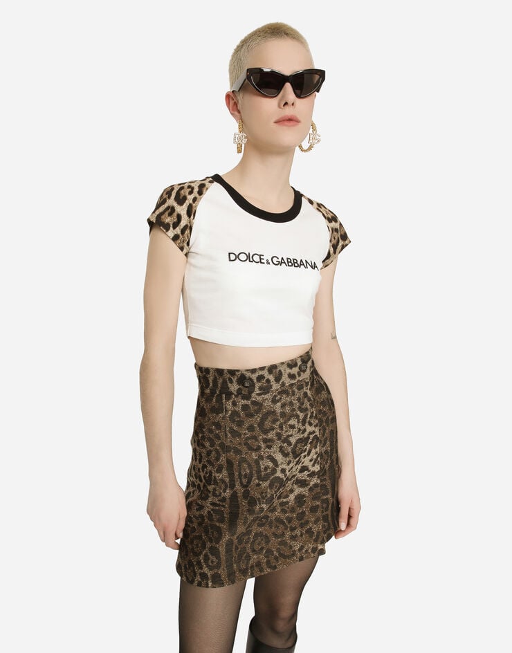Dolce & Gabbana Falda Corta En Jacquard De Lana Con Motivo De Leopardo
