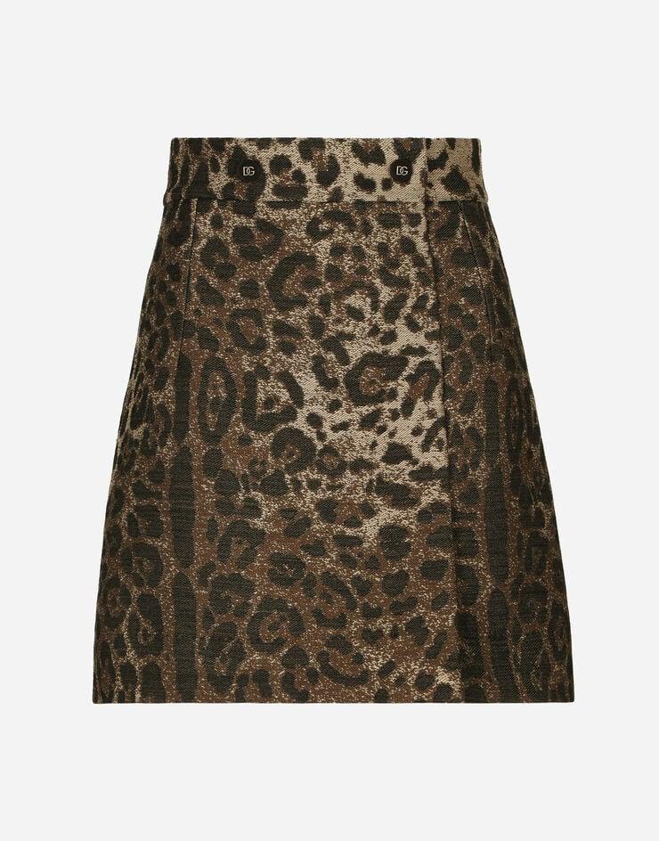 Dolce & Gabbana Falda corta en jacquard de lana con motivo de leopardo
