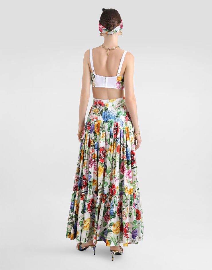 Dolce & Gabbana Falda De Volantes Larga De Algodón Con Estampado De Flores