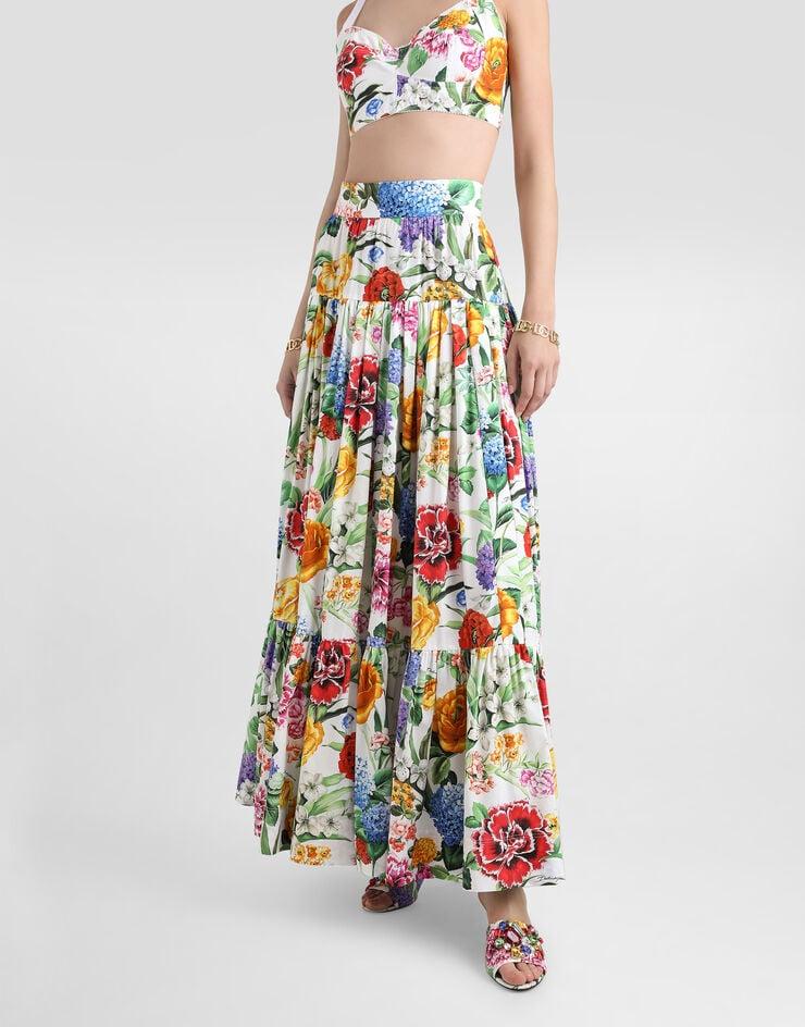 Dolce & Gabbana Falda De Volantes Larga De Algodón Con Estampado De Flores