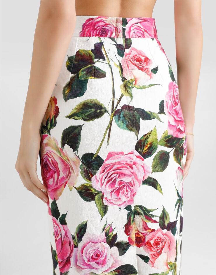 Dolce & Gabbana Falda Longuette De Algodón Jacquard Con Estampado De Rosas