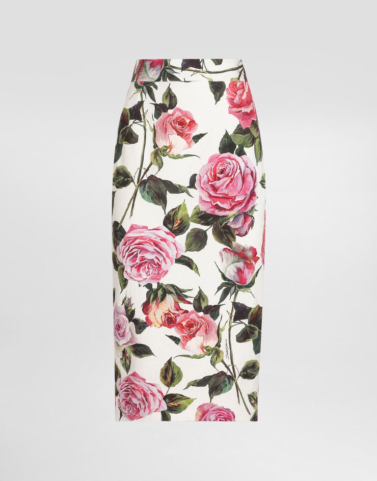Dolce & Gabbana Falda longuette de algodón jacquard con estampado de rosas