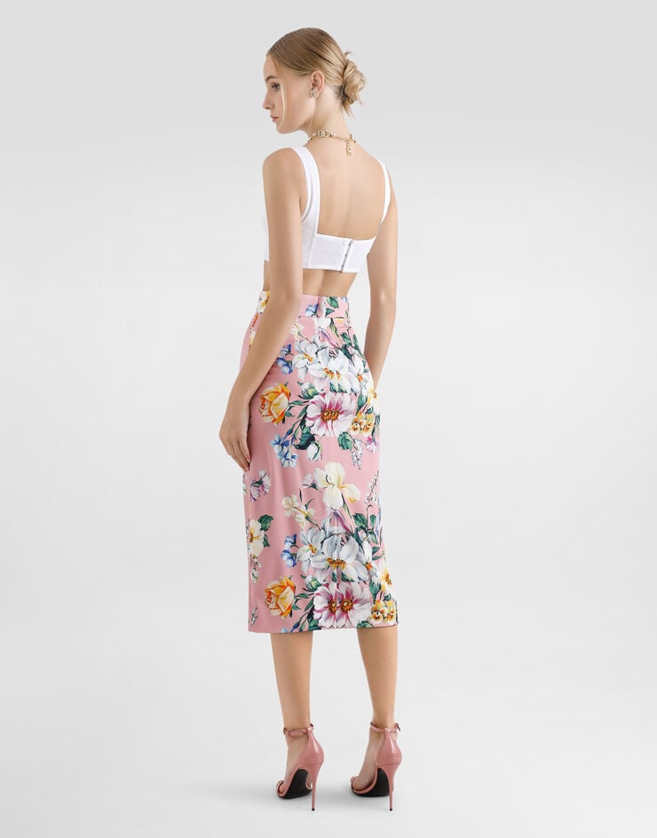 Dolce & Gabbana Falda Longuette De Charmeuse Con Estampado De Flores
