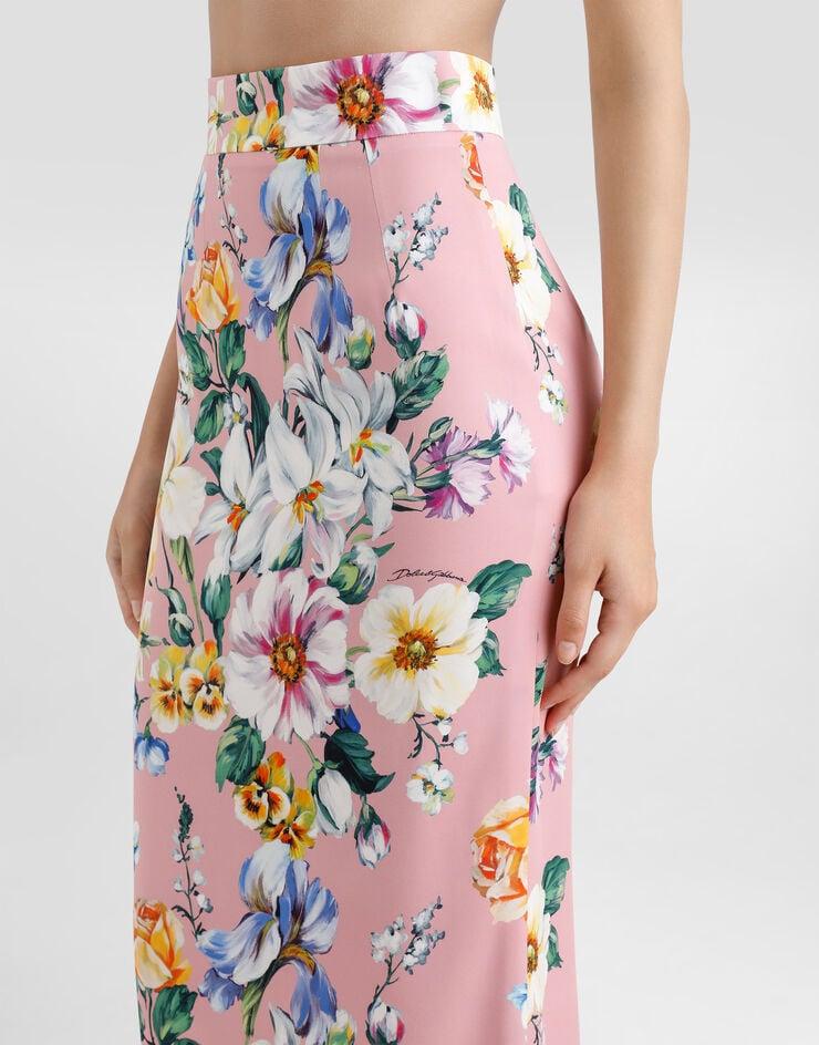 Dolce & Gabbana Falda Longuette De Charmeuse Con Estampado De Flores