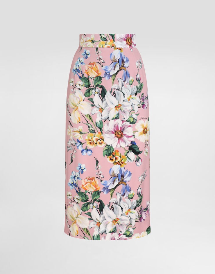 Dolce & Gabbana Falda longuette de charmeuse con estampado de flores