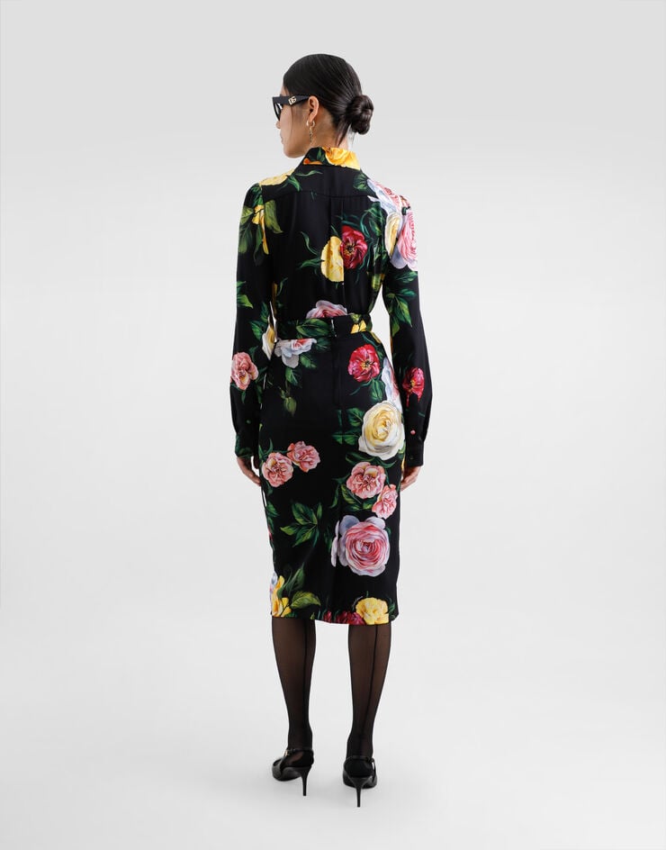 Dolce & Gabbana Falda Longuette De Charmeuse Con Estampado De Peonías Y Rosas
