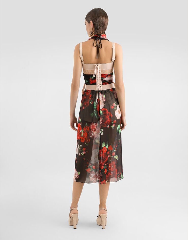 Dolce & Gabbana Falda Longuette De Chifón Con Estampado De Rosas