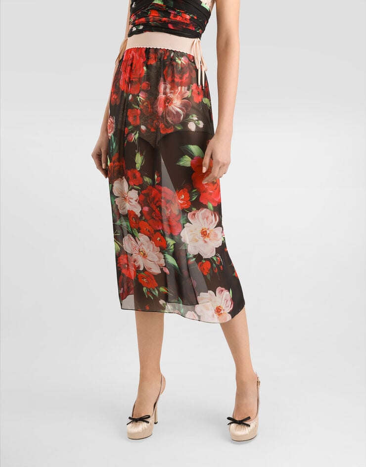 Dolce & Gabbana Falda Longuette De Chifón Con Estampado De Rosas