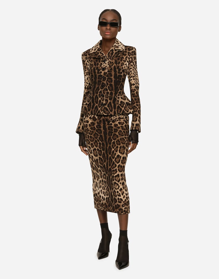 Dolce & Gabbana Falda Longuette De Crepé Doble Con Estampado De Leopardo
