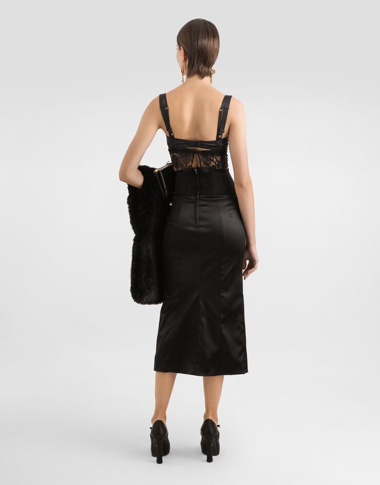 Dolce & Gabbana Falda Longuette De Raso Con Detalle De Cinturón Corsetero