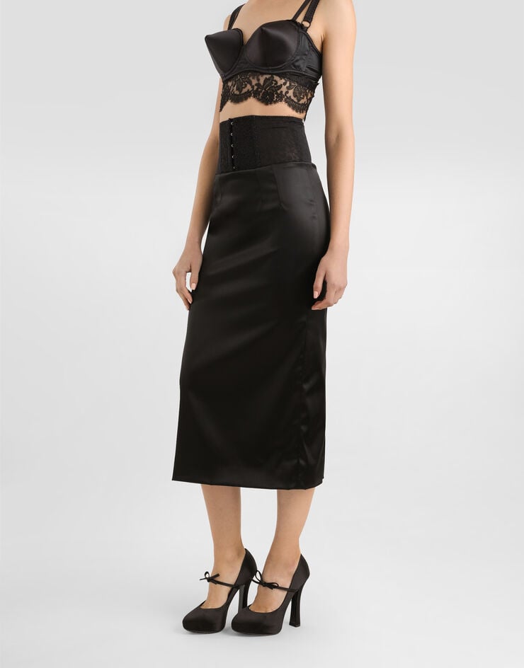 Dolce & Gabbana Falda Longuette De Raso Con Detalle De Cinturón Corsetero