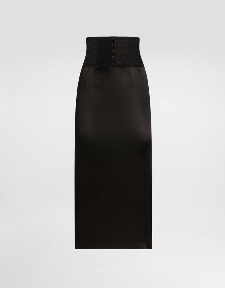 Dolce & Gabbana Falda longuette de raso con detalle de cinturón corsetero
