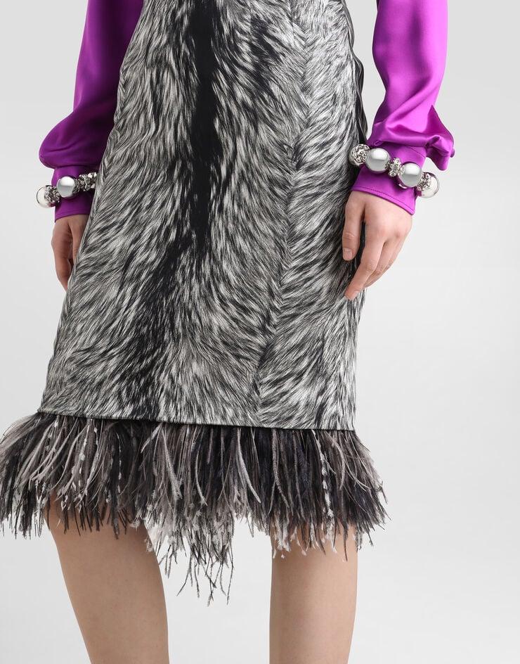 Dolce & Gabbana Falda Longuette De Tubo De Charmeuse Con Estampado De Piel De Animal Con Plumas