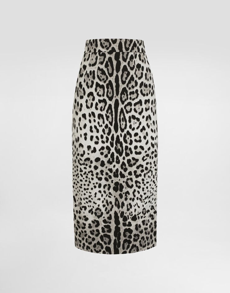 Dolce & Gabbana Falda longuette de tubo de charmeuse con estampado de leopardo