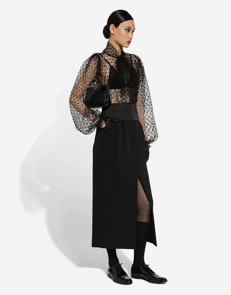 Dolce & Gabbana Falda Longuette De Tubo Estilo Esmoquin En Gabardina De Lana