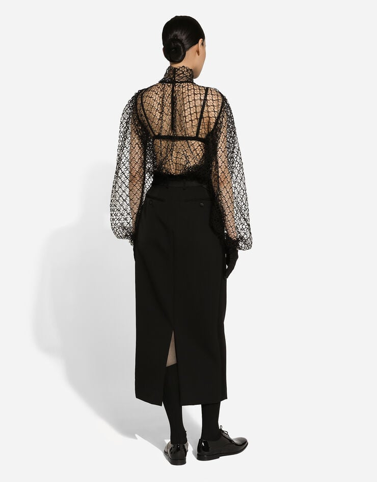 Dolce & Gabbana Falda Longuette De Tubo Estilo Esmoquin En Gabardina De Lana