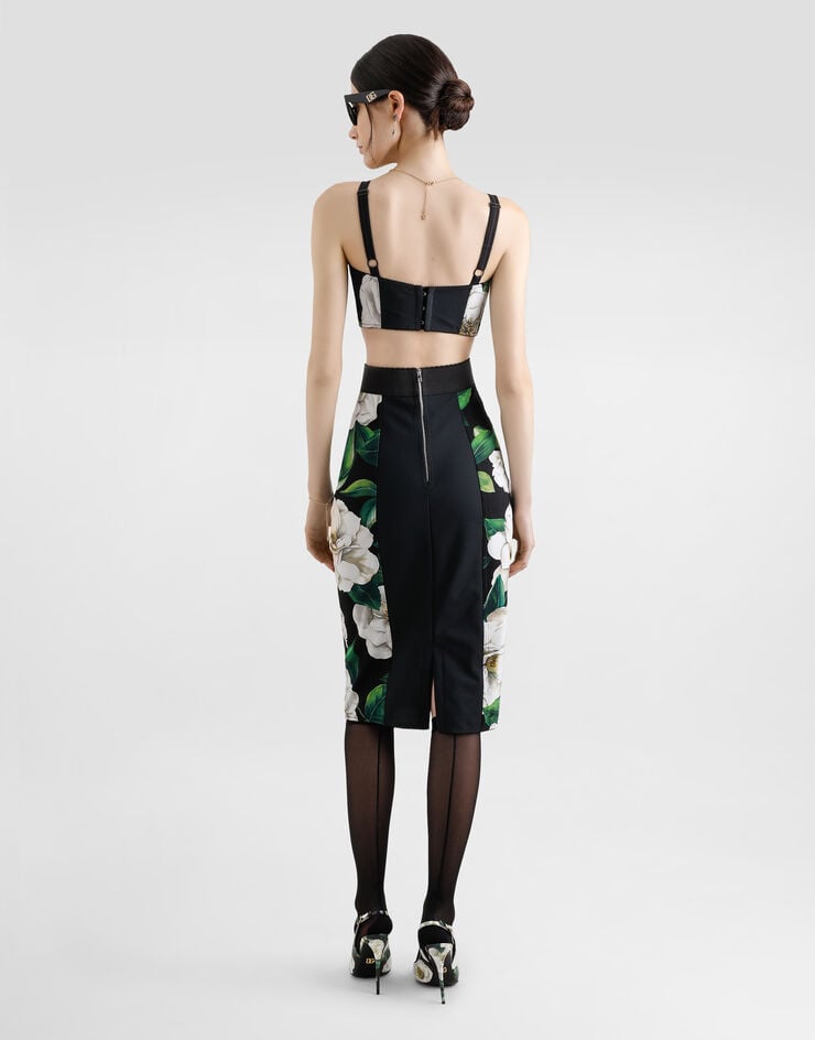 Dolce & Gabbana Falda Longuette Elástica Estilo Tubo Con Estampado De Gardenias