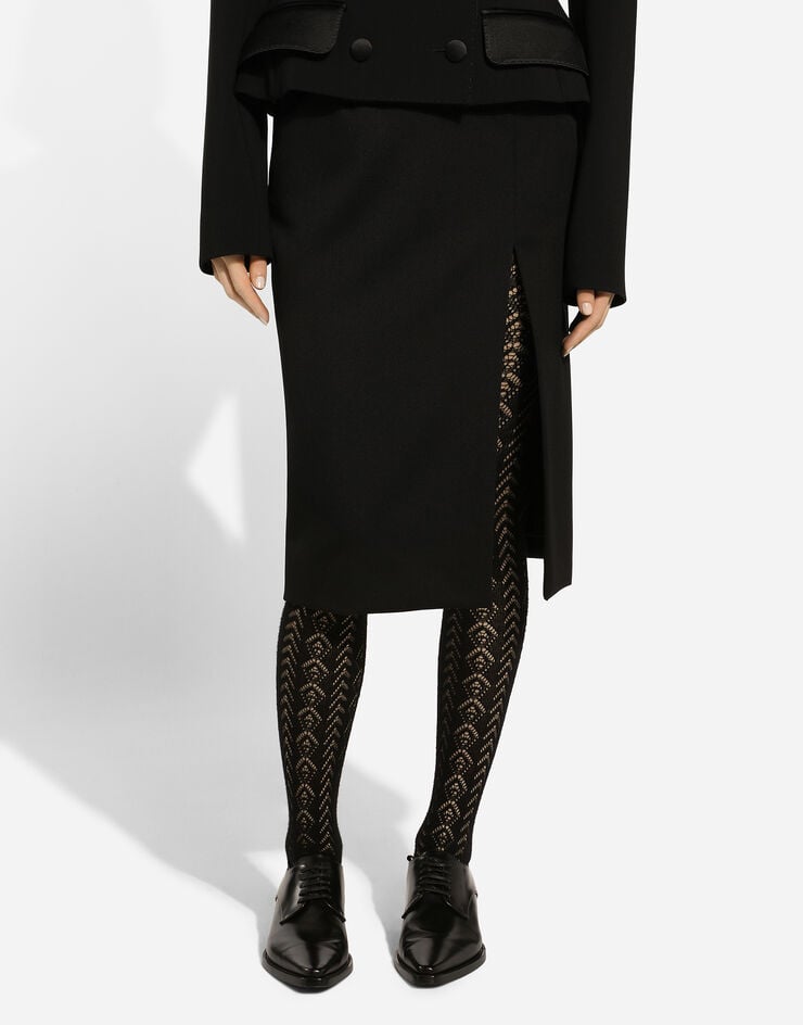 Dolce & Gabbana Falda Longuette En Gabardina De Lana Con Abertura