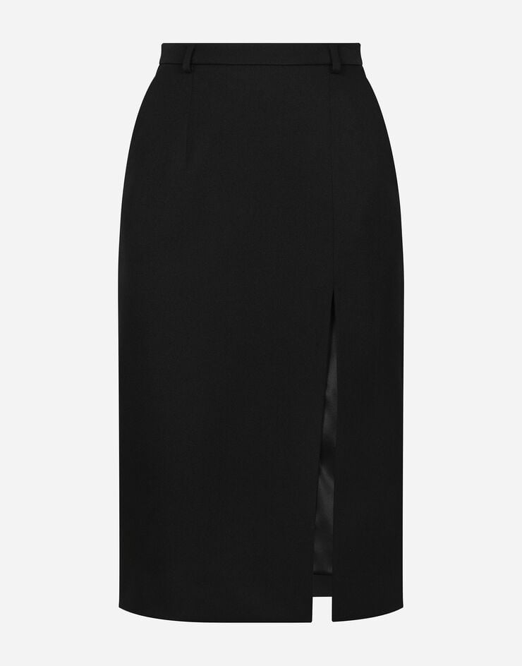 Dolce & Gabbana Falda longuette en gabardina de lana con abertura