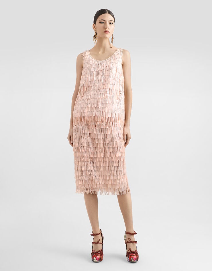 Dolce & Gabbana Falda Midi Bordada Con Flecos De Lentejuelas