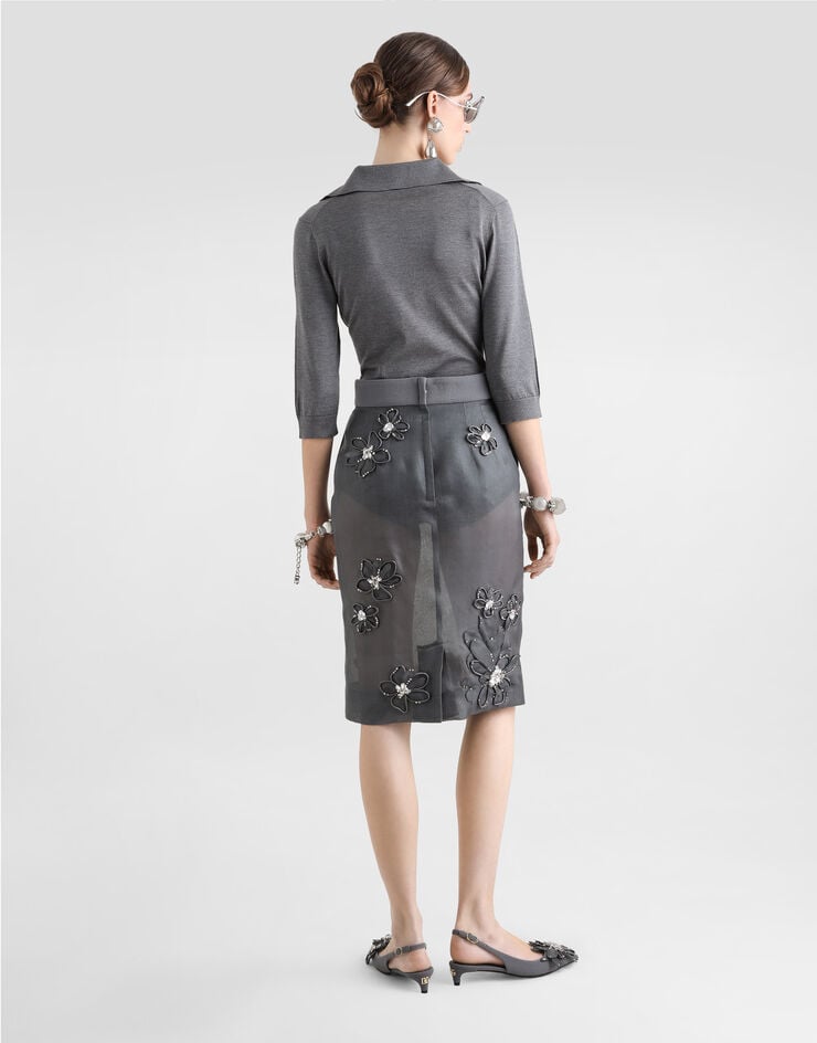 Dolce & Gabbana Falda Midi De Organza Con Bordado De Flores