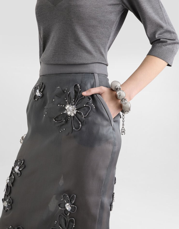 Dolce & Gabbana Falda Midi De Organza Con Bordado De Flores