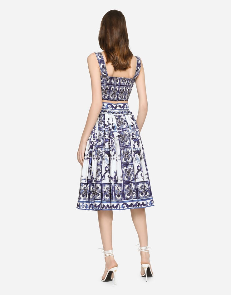 Dolce & Gabbana Falda Midi De Popelina Con Estampado De Mayólica