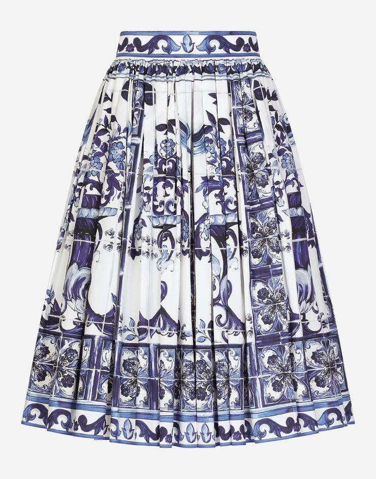 Dolce & Gabbana Falda midi de popelina con estampado de mayólica