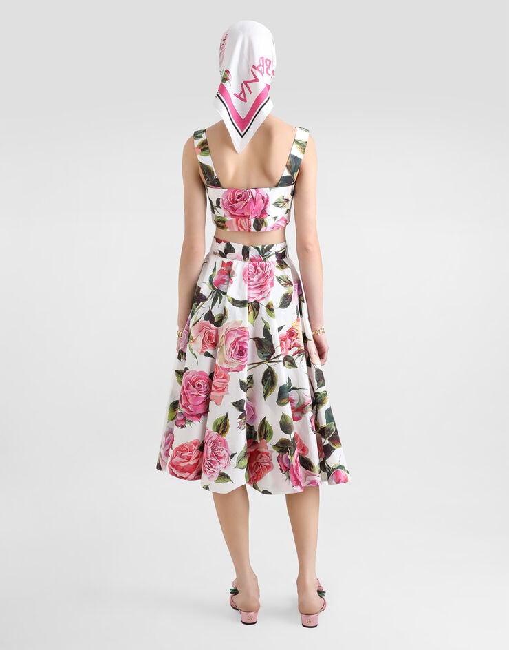 Dolce & Gabbana Falda Plato De Algodón Con Estampado De Rosas