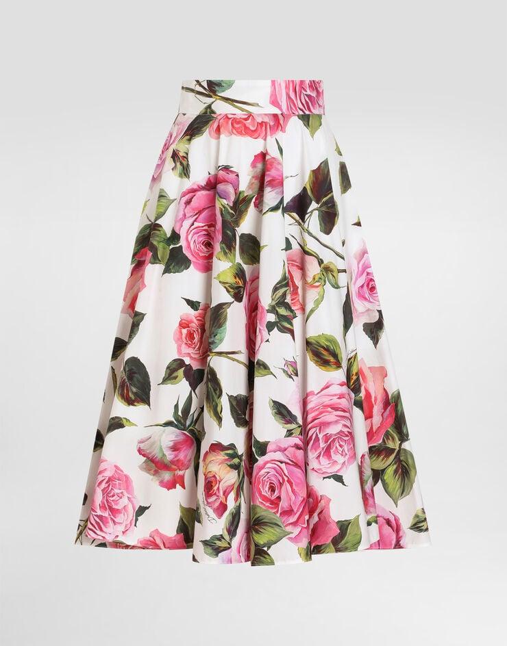 Dolce & Gabbana Falda plato de algodón con estampado de rosas