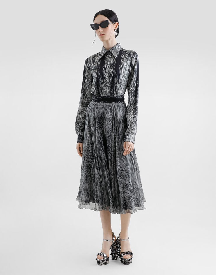 Dolce & Gabbana Falda Plato Longuette De Chifón Con Estampado De Piel De Animal