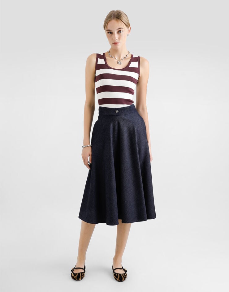 Dolce & Gabbana Falda Plato Longuette De Denim Con Logotipo DG Pin