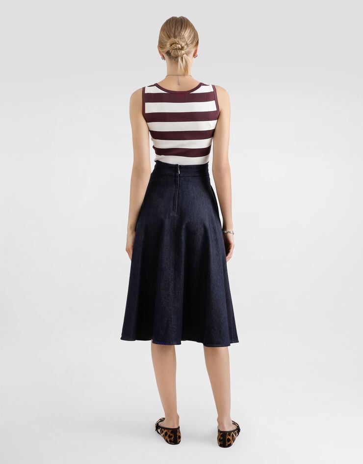 Dolce & Gabbana Falda Plato Longuette De Denim Con Logotipo DG Pin