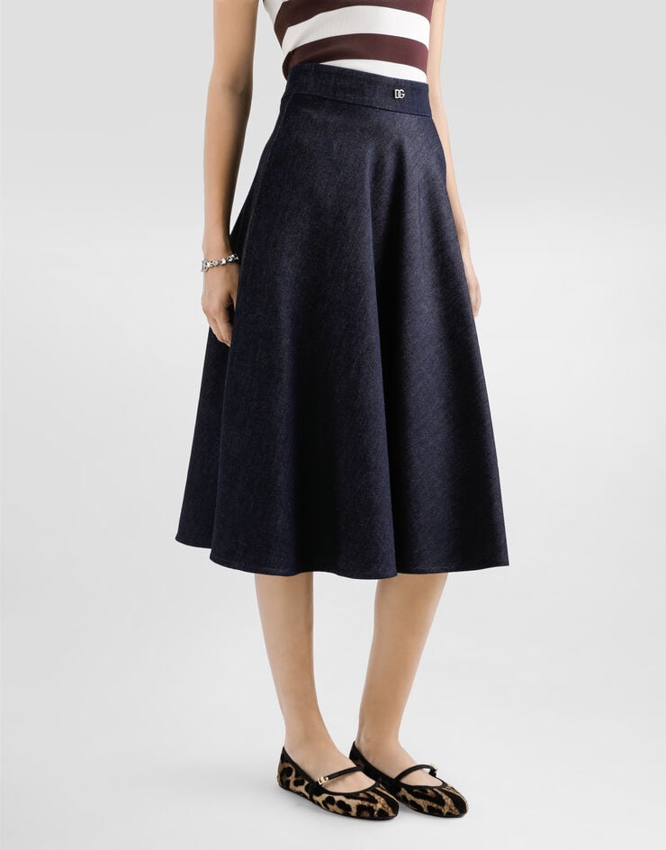 Dolce & Gabbana Falda Plato Longuette De Denim Con Logotipo DG Pin