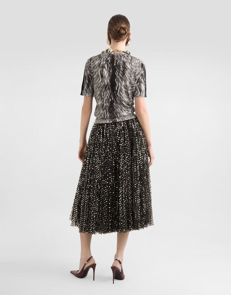 Dolce & Gabbana Falda Plato Longuette De Tul Bordado De Microlentejuelas