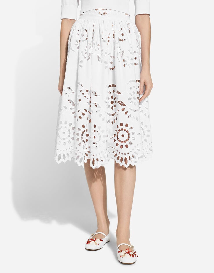 Dolce & Gabbana Falda Plato Midi De Algodón Con Bordado Cut-out