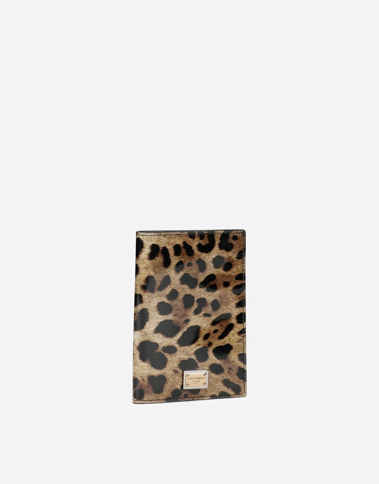 Dolce & Gabbana Funda Para Pasaporte En Piel De Becerro Brillante Con Estampado De Leopardo