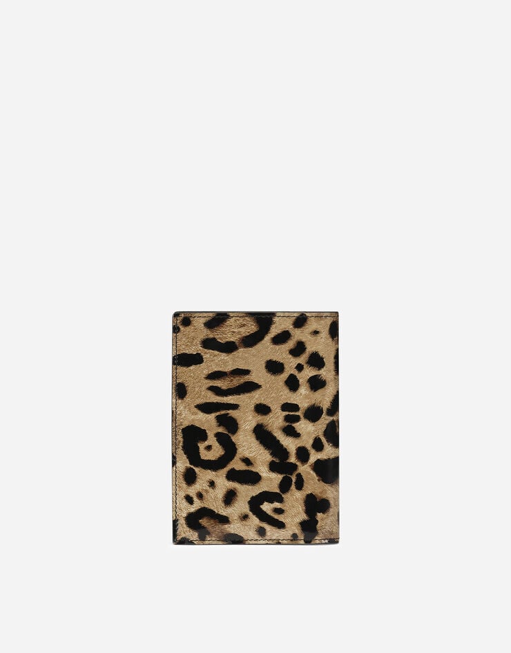 Dolce & Gabbana Funda Para Pasaporte En Piel De Becerro Brillante Con Estampado De Leopardo