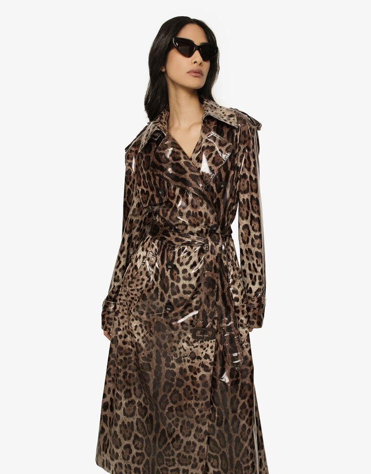 Dolce & Gabbana Gabardina De Raso Revestido Con Estampado De Leopardo