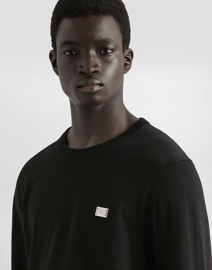 Dolce & Gabbana Jersey De Cuello Redondo De Algodón Con Placa