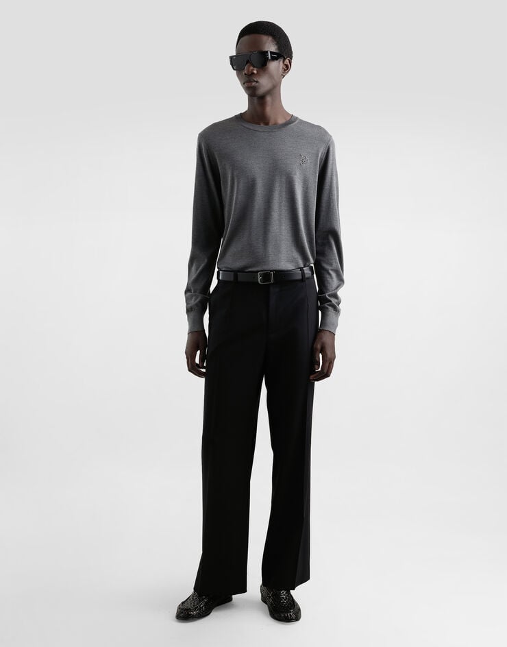 Dolce & Gabbana Jersey De Cuello Redondo De Seda Con Bordado DG