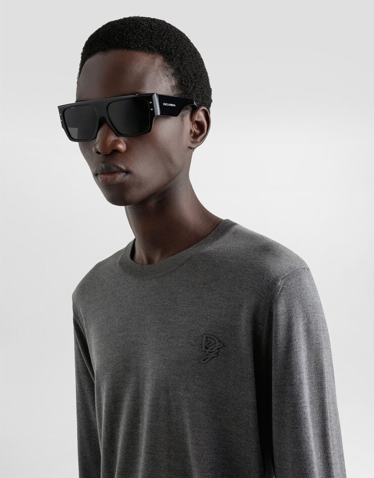 Dolce & Gabbana Jersey De Cuello Redondo De Seda Con Bordado DG