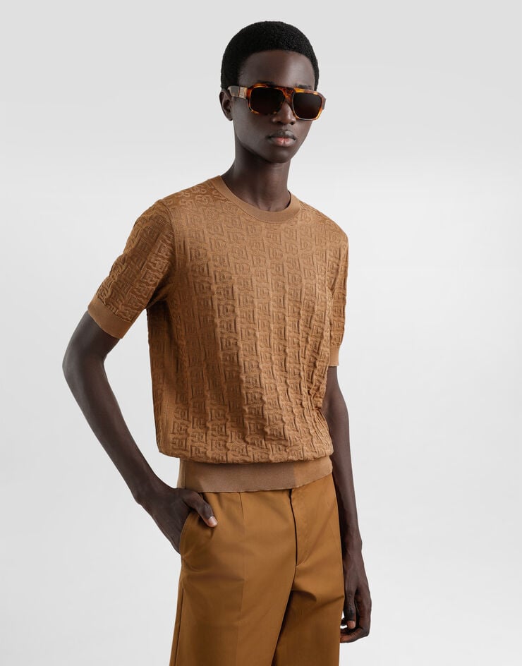 Dolce & Gabbana Jersey De Cuello Redondo De Seda Con Bordado Integral Del Logotipo DG