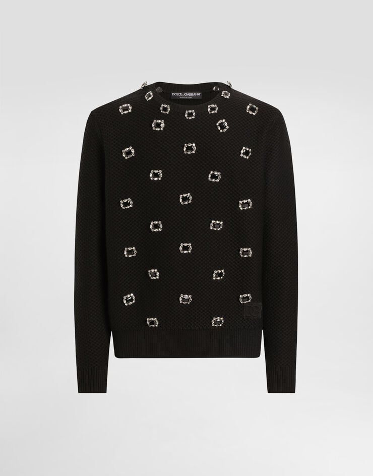 Dolce & Gabbana Jersey de lana con cuello redondo bordado y botones joya