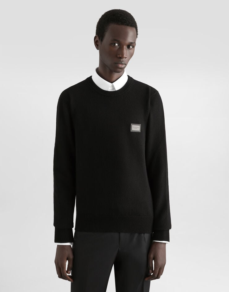 Dolce & Gabbana Jersey De Lana Con Cuello Redondo Y Placa Con Logotipo