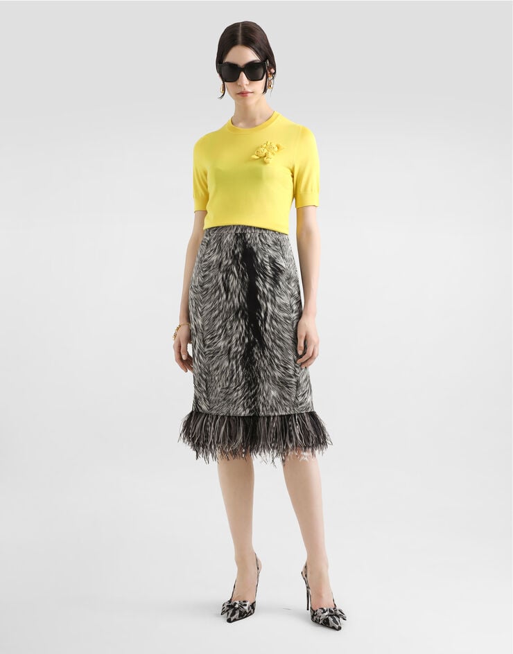 Dolce & Gabbana Jersey De Manga Corta De Seda Con Adorno De Flor