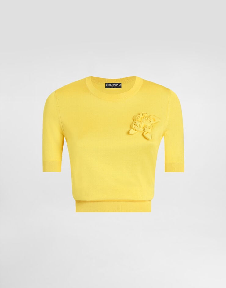 Dolce & Gabbana Jersey de manga corta de seda con adorno de flor