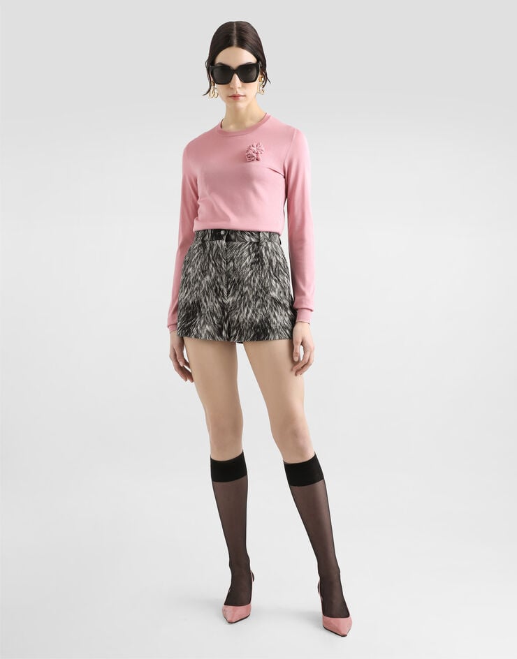 Dolce & Gabbana Jersey De Manga Larga De Seda Con Adorno De Flor