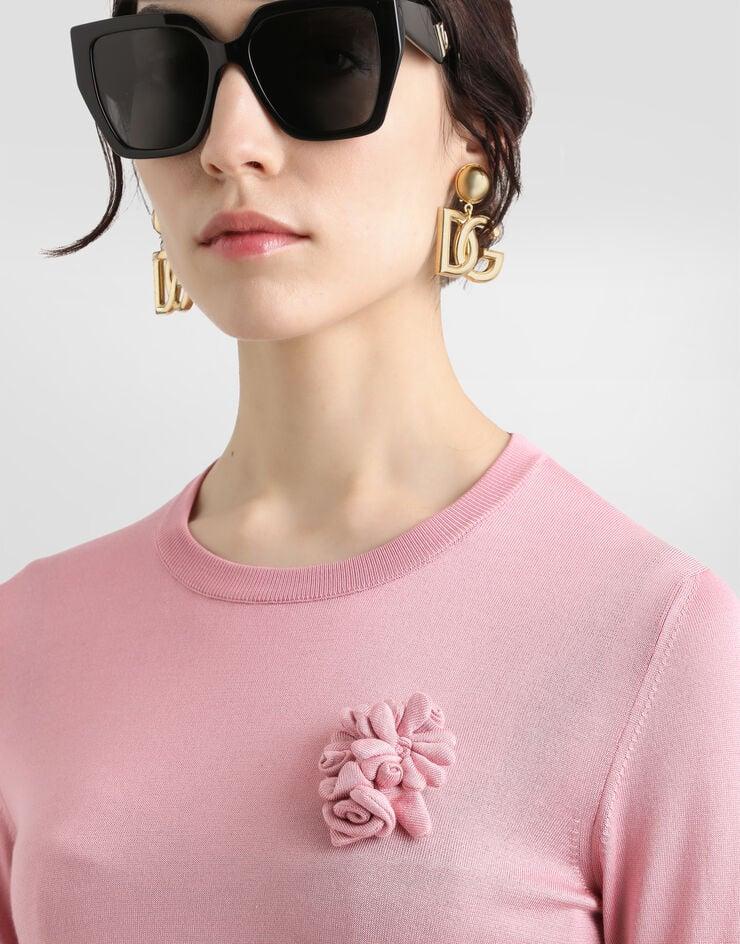 Dolce & Gabbana Jersey De Manga Larga De Seda Con Adorno De Flor