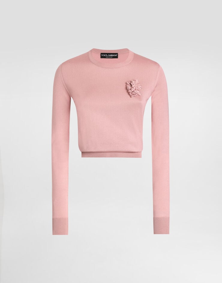 Dolce & Gabbana Jersey de manga larga de seda con adorno de flor